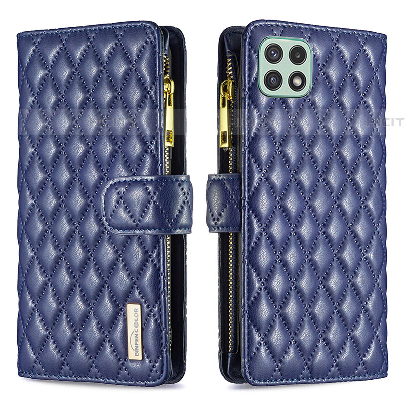 Coque Portefeuille Livre Cuir Etui Clapet B12F pour Samsung Galaxy F42 5G Bleu Plus