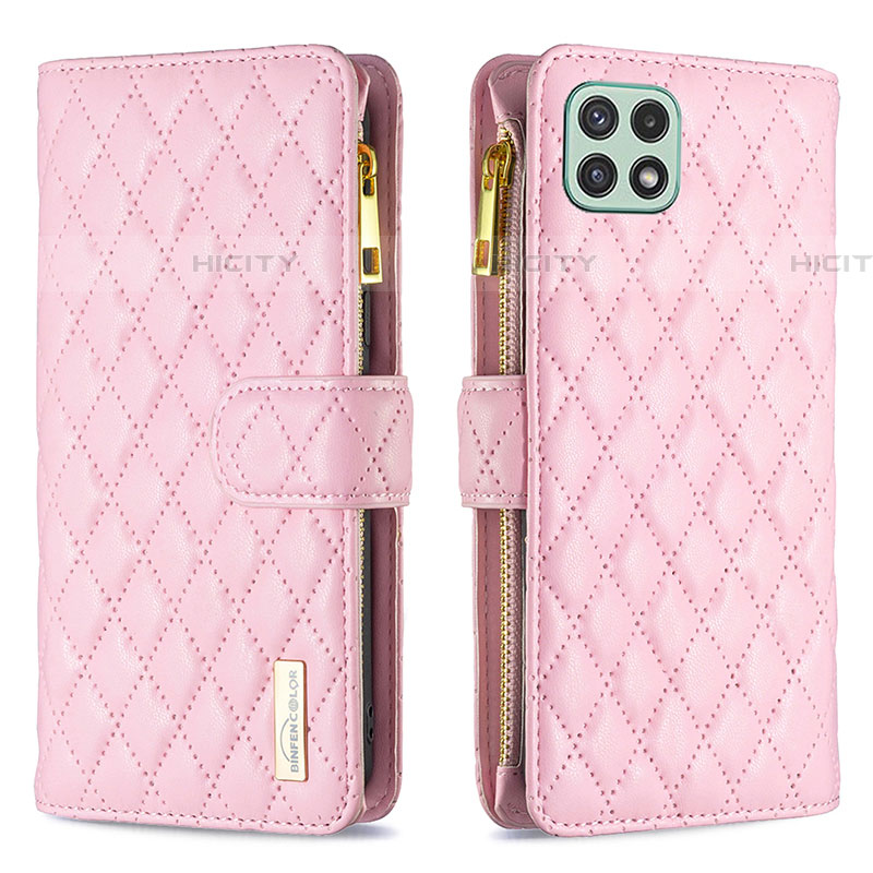 Coque Portefeuille Livre Cuir Etui Clapet B12F pour Samsung Galaxy F42 5G Or Rose Plus