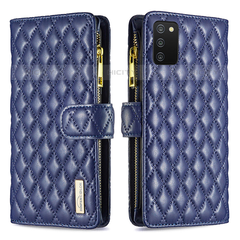 Coque Portefeuille Livre Cuir Etui Clapet B12F pour Samsung Galaxy M02s Bleu Plus