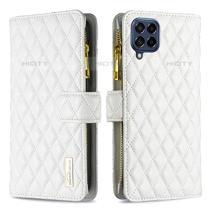 Coque Portefeuille Livre Cuir Etui Clapet B12F pour Samsung Galaxy M53 5G Blanc Plus