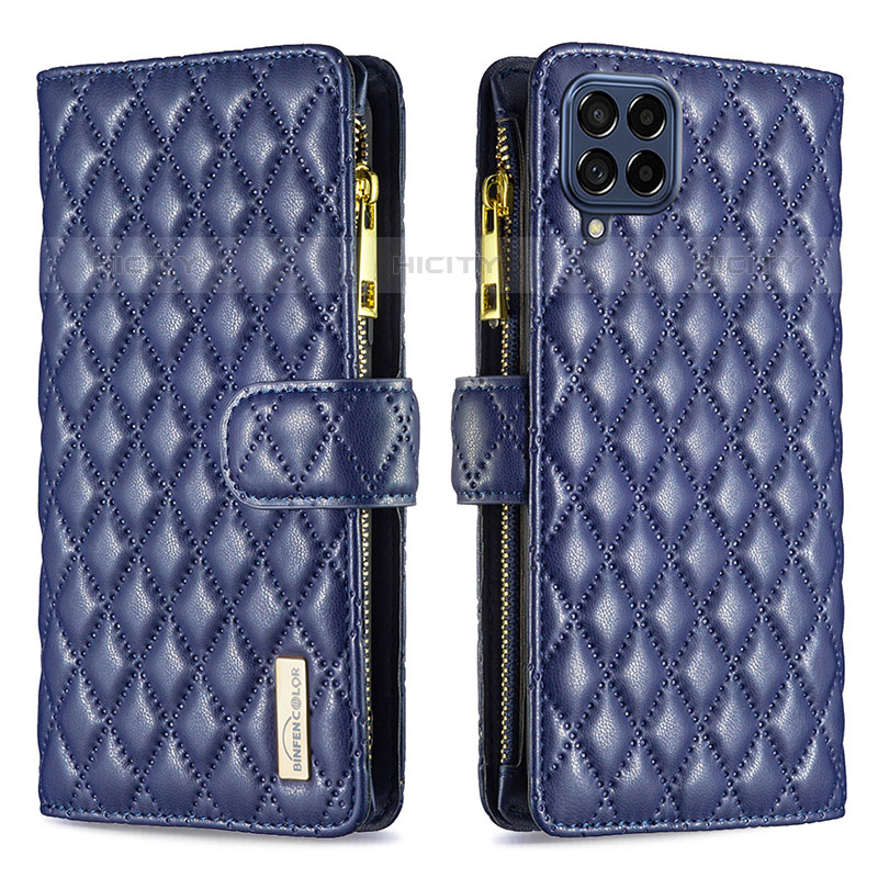 Coque Portefeuille Livre Cuir Etui Clapet B12F pour Samsung Galaxy M53 5G Bleu Plus