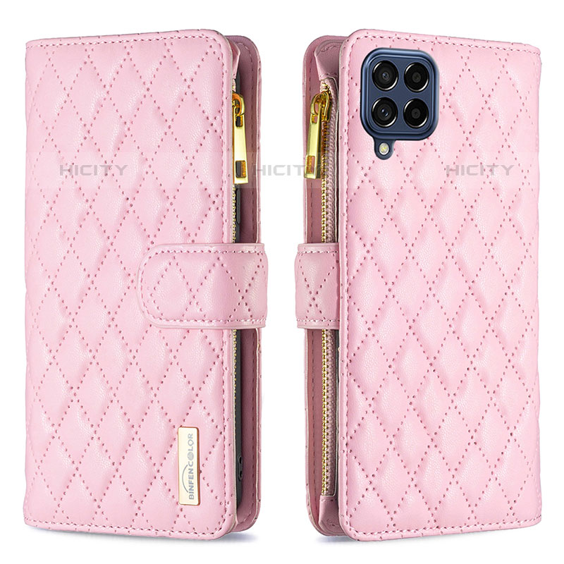 Coque Portefeuille Livre Cuir Etui Clapet B12F pour Samsung Galaxy M53 5G Or Rose Plus