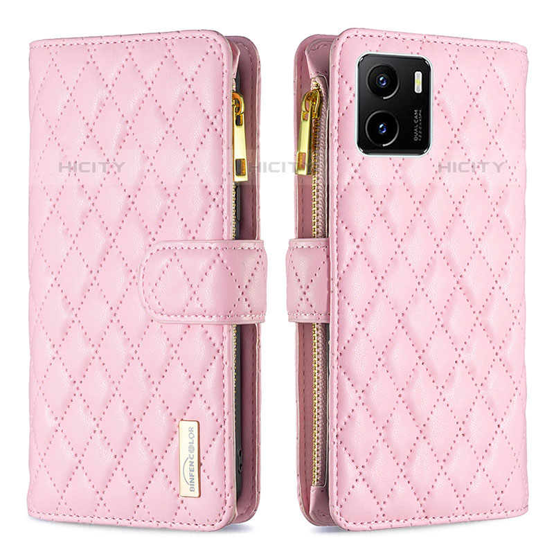 Coque Portefeuille Livre Cuir Etui Clapet B12F pour Vivo iQOO U5x Or Rose Plus