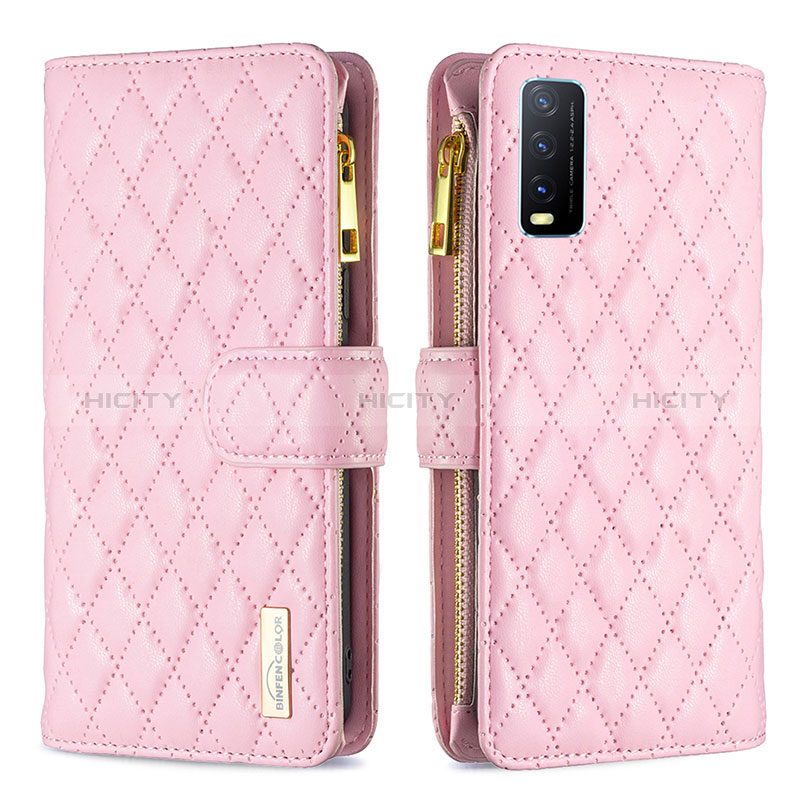 Coque Portefeuille Livre Cuir Etui Clapet B12F pour Vivo Y20s G Or Rose Plus