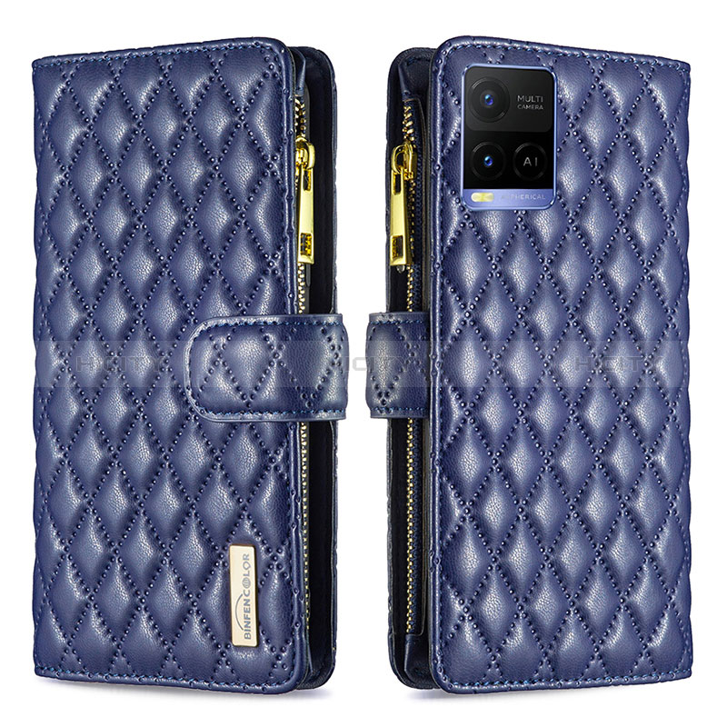 Coque Portefeuille Livre Cuir Etui Clapet B12F pour Vivo Y21 Bleu Plus