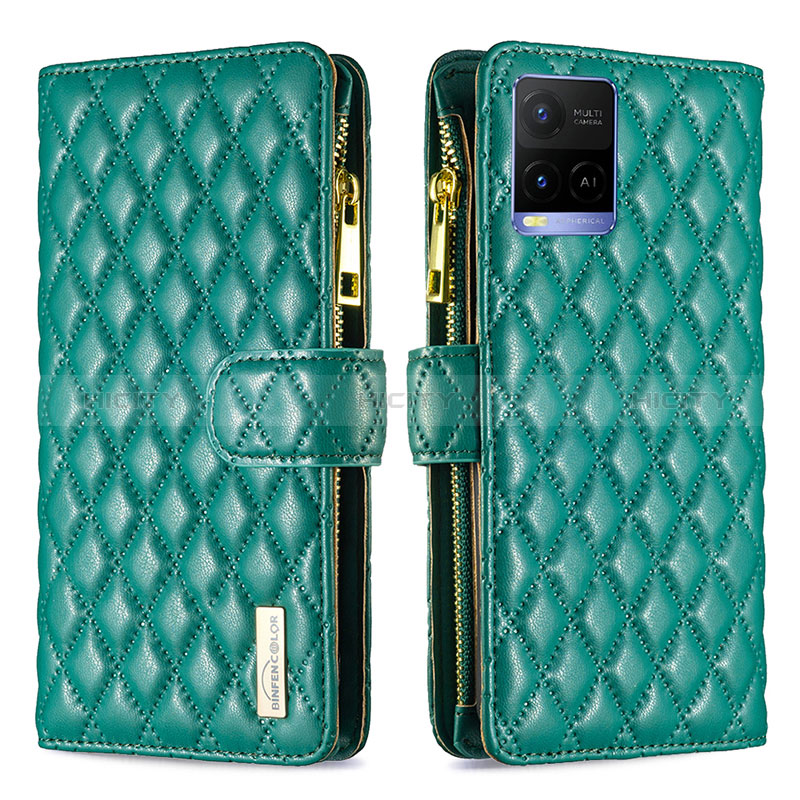 Coque Portefeuille Livre Cuir Etui Clapet B12F pour Vivo Y21e Vert Plus