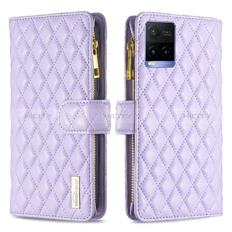 Coque Portefeuille Livre Cuir Etui Clapet B12F pour Vivo Y21G Violet Plus