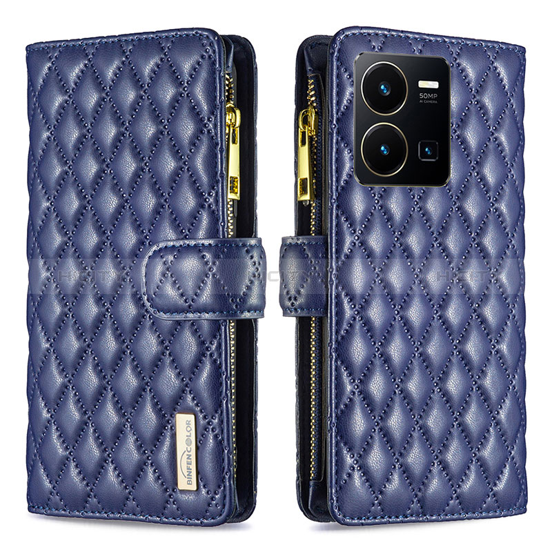 Coque Portefeuille Livre Cuir Etui Clapet B12F pour Vivo Y35 4G Bleu Plus