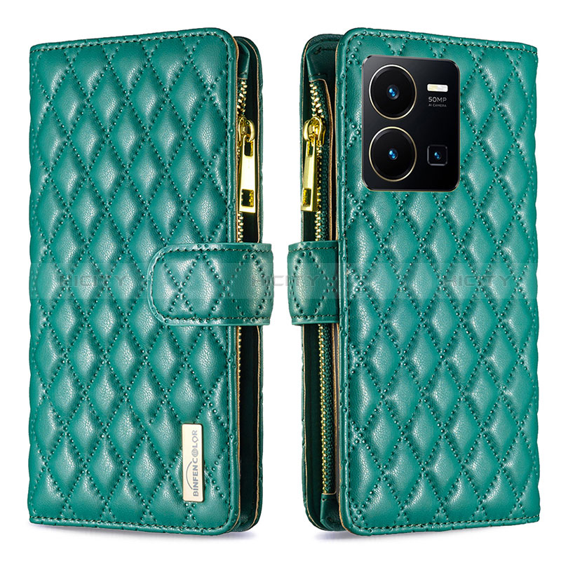 Coque Portefeuille Livre Cuir Etui Clapet B12F pour Vivo Y35 4G Vert Plus