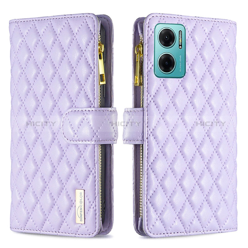 Coque Portefeuille Livre Cuir Etui Clapet B12F pour Xiaomi Redmi 10 Prime Plus 5G Violet Plus