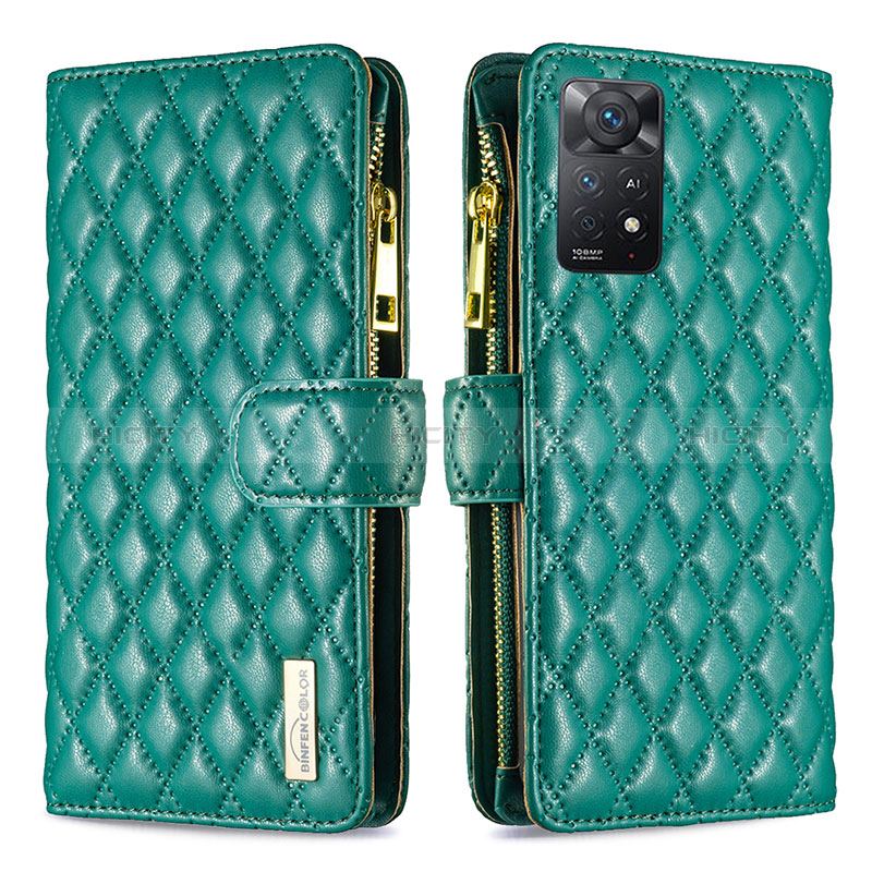 Coque Portefeuille Livre Cuir Etui Clapet B12F pour Xiaomi Redmi Note 11 Pro 5G Vert Plus