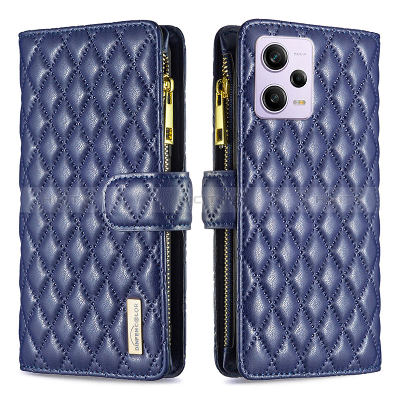 Coque Portefeuille Livre Cuir Etui Clapet B12F pour Xiaomi Redmi Note 12 Pro 5G Bleu Plus