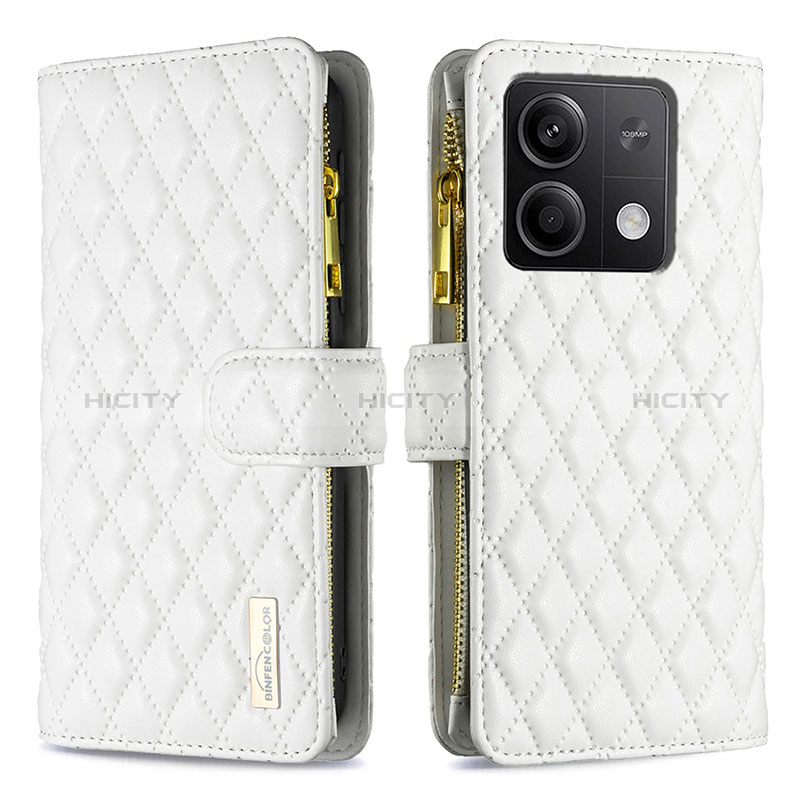 Coque Portefeuille Livre Cuir Etui Clapet B12F pour Xiaomi Redmi Note 13 5G Blanc Plus