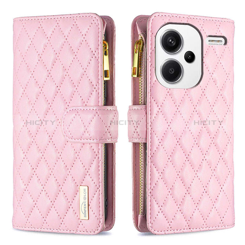 Coque Portefeuille Livre Cuir Etui Clapet B12F pour Xiaomi Redmi Note 13 Pro+ Plus 5G Or Rose Plus