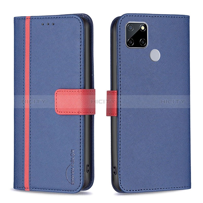 Coque Portefeuille Livre Cuir Etui Clapet B13F pour Realme 7i RMX2193 Bleu Plus