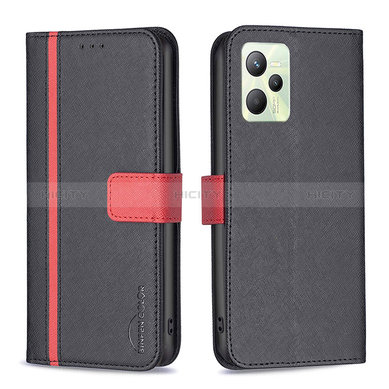 Coque Portefeuille Livre Cuir Etui Clapet B13F pour Realme C35 Noir Plus