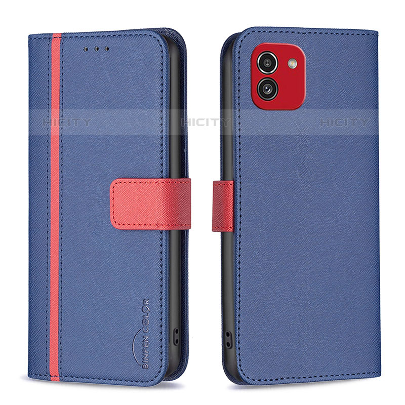 Coque Portefeuille Livre Cuir Etui Clapet B13F pour Samsung Galaxy A03 Bleu Plus