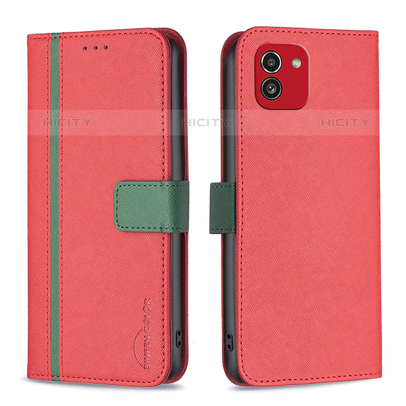 Coque Portefeuille Livre Cuir Etui Clapet B13F pour Samsung Galaxy A03 Rouge Plus