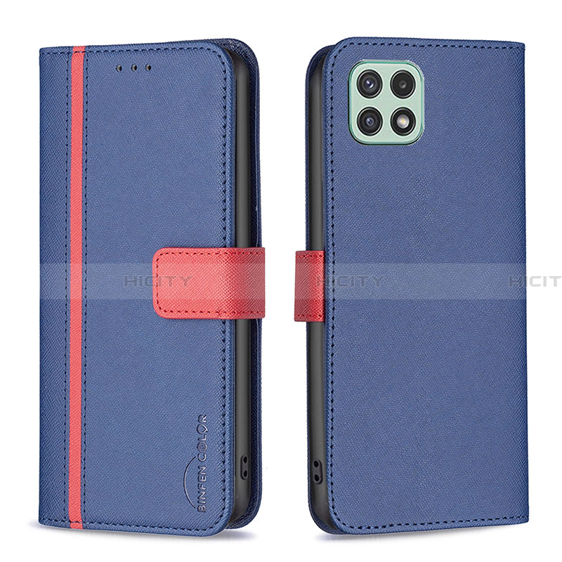 Coque Portefeuille Livre Cuir Etui Clapet B13F pour Samsung Galaxy A22 5G Bleu Plus