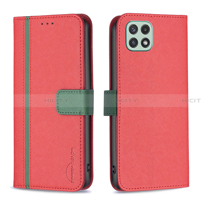 Coque Portefeuille Livre Cuir Etui Clapet B13F pour Samsung Galaxy A22 5G Rouge Plus