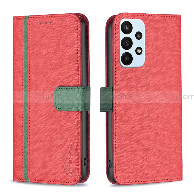 Coque Portefeuille Livre Cuir Etui Clapet B13F pour Samsung Galaxy A23 4G Rouge Plus