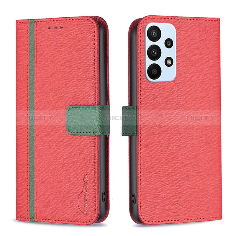 Coque Portefeuille Livre Cuir Etui Clapet B13F pour Samsung Galaxy A23 5G Rouge Plus