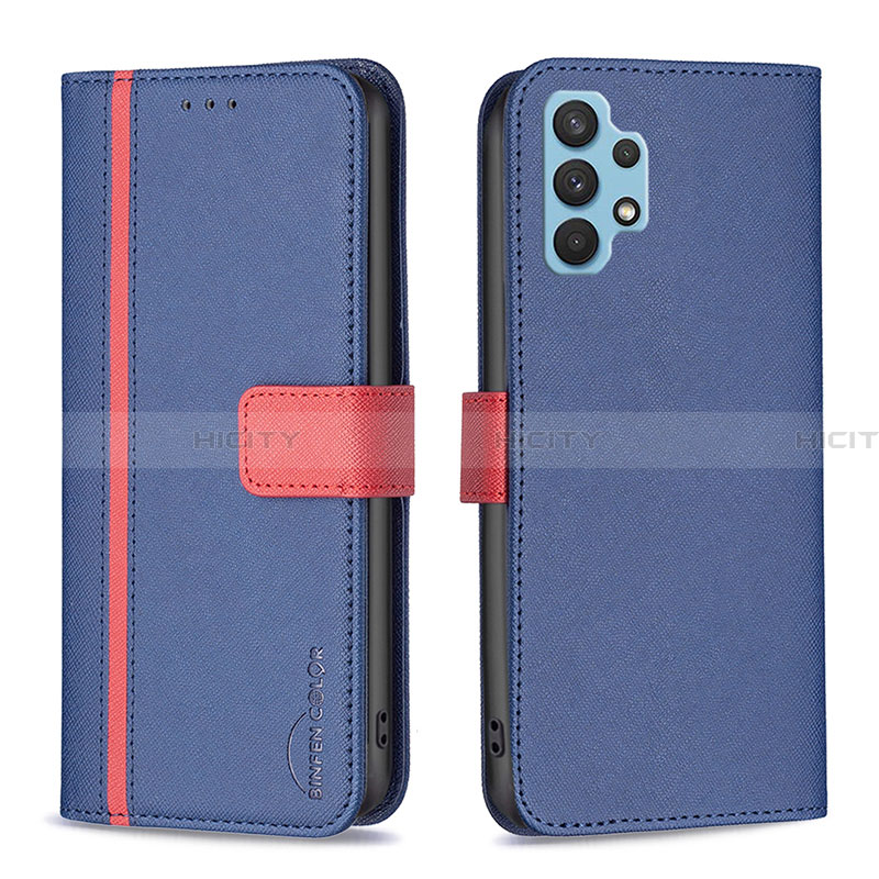 Coque Portefeuille Livre Cuir Etui Clapet B13F pour Samsung Galaxy A32 5G Bleu Plus