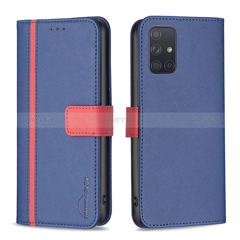 Coque Portefeuille Livre Cuir Etui Clapet B13F pour Samsung Galaxy A71 5G Bleu Plus