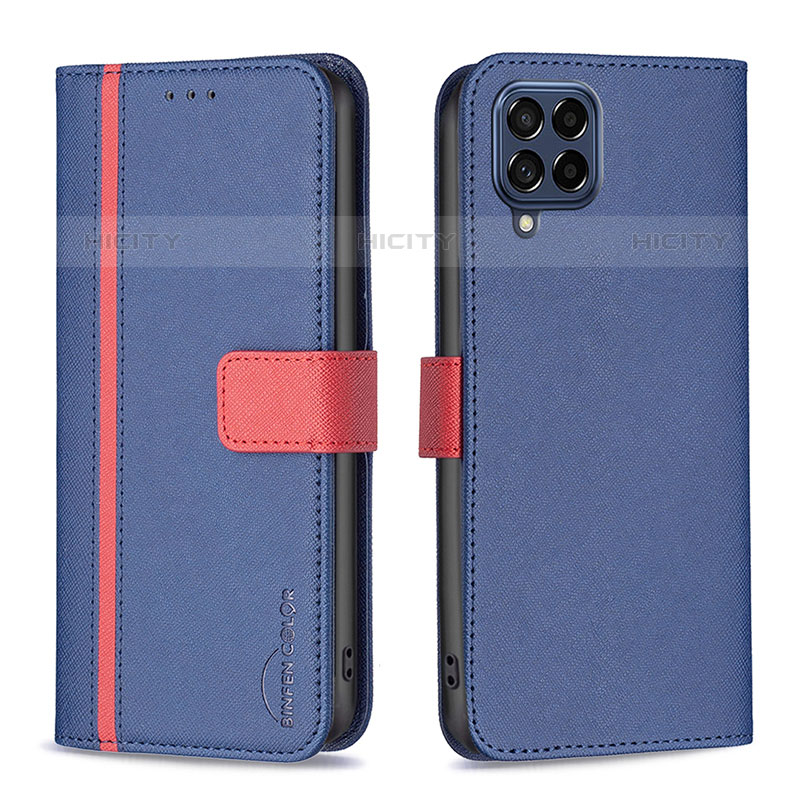 Coque Portefeuille Livre Cuir Etui Clapet B13F pour Samsung Galaxy M53 5G Bleu Plus