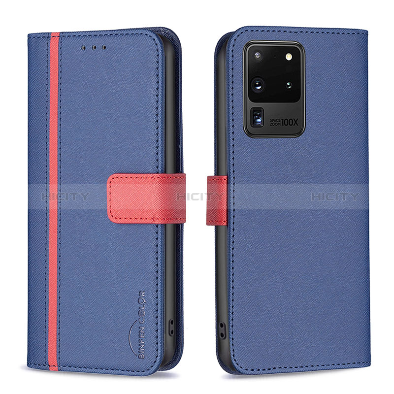 Coque Portefeuille Livre Cuir Etui Clapet B13F pour Samsung Galaxy S20 Ultra 5G Bleu Plus