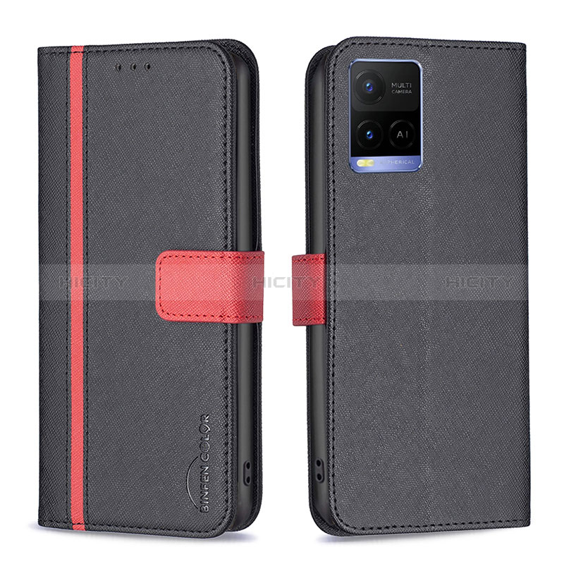 Coque Portefeuille Livre Cuir Etui Clapet B13F pour Vivo Y21 Noir Plus