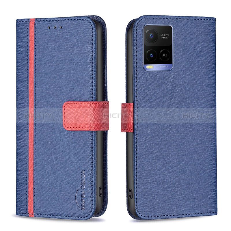 Coque Portefeuille Livre Cuir Etui Clapet B13F pour Vivo Y21a Bleu Plus