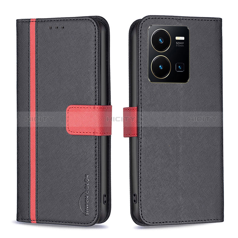 Coque Portefeuille Livre Cuir Etui Clapet B13F pour Vivo Y35 4G Noir Plus