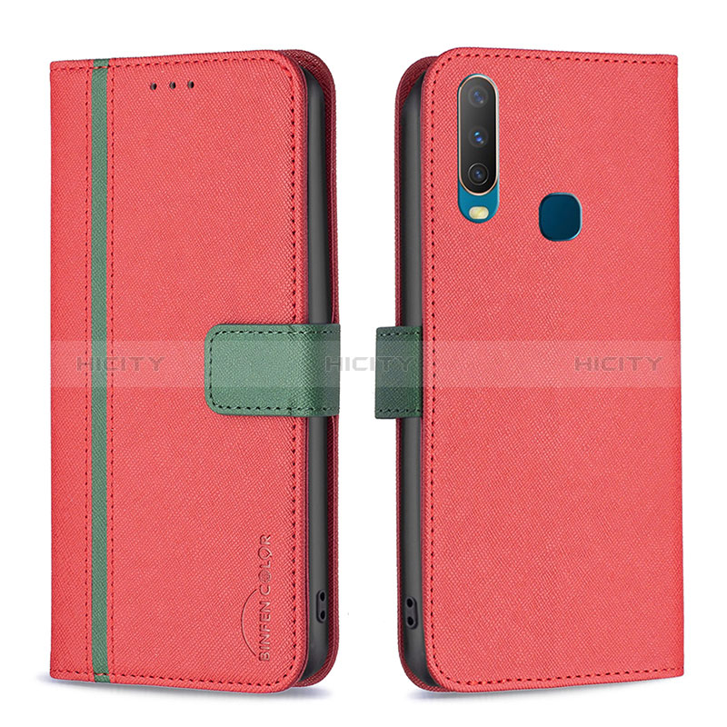 Coque Portefeuille Livre Cuir Etui Clapet B13F pour Vivo Y3s Rouge Plus