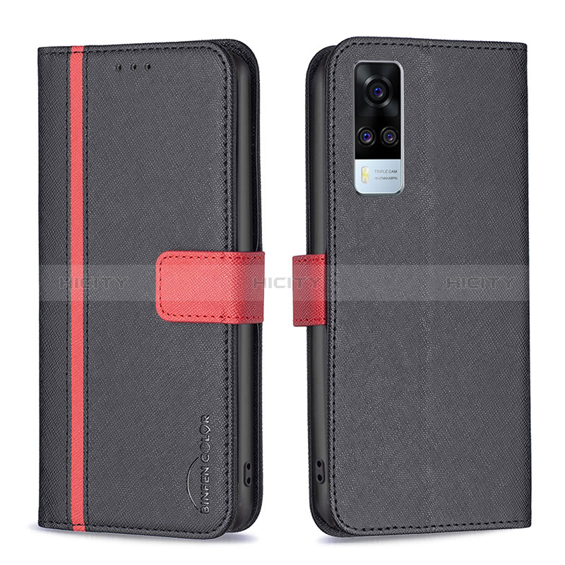 Coque Portefeuille Livre Cuir Etui Clapet B13F pour Vivo Y51 (2021) Noir Plus