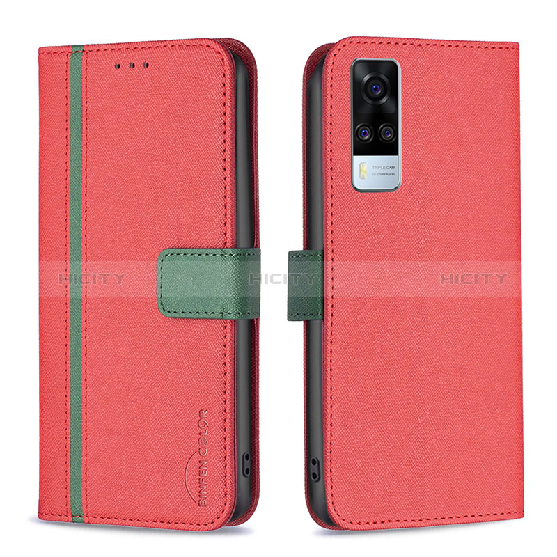 Coque Portefeuille Livre Cuir Etui Clapet B13F pour Vivo Y51 (2021) Rouge Plus