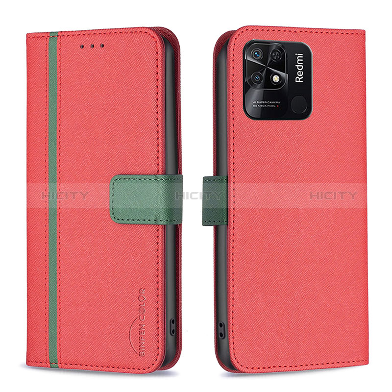 Coque Portefeuille Livre Cuir Etui Clapet B13F pour Xiaomi Redmi 10 Power Rouge Plus