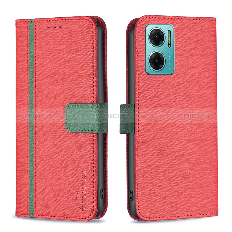 Coque Portefeuille Livre Cuir Etui Clapet B13F pour Xiaomi Redmi 11 Prime 5G Rouge Plus