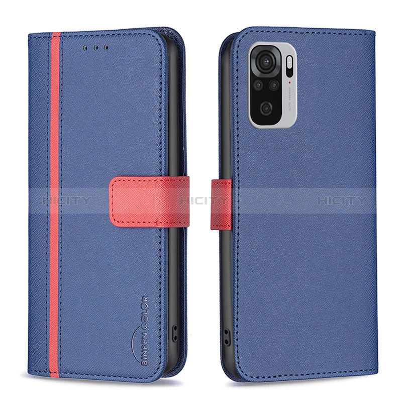 Coque Portefeuille Livre Cuir Etui Clapet B13F pour Xiaomi Redmi Note 10 4G Bleu Plus