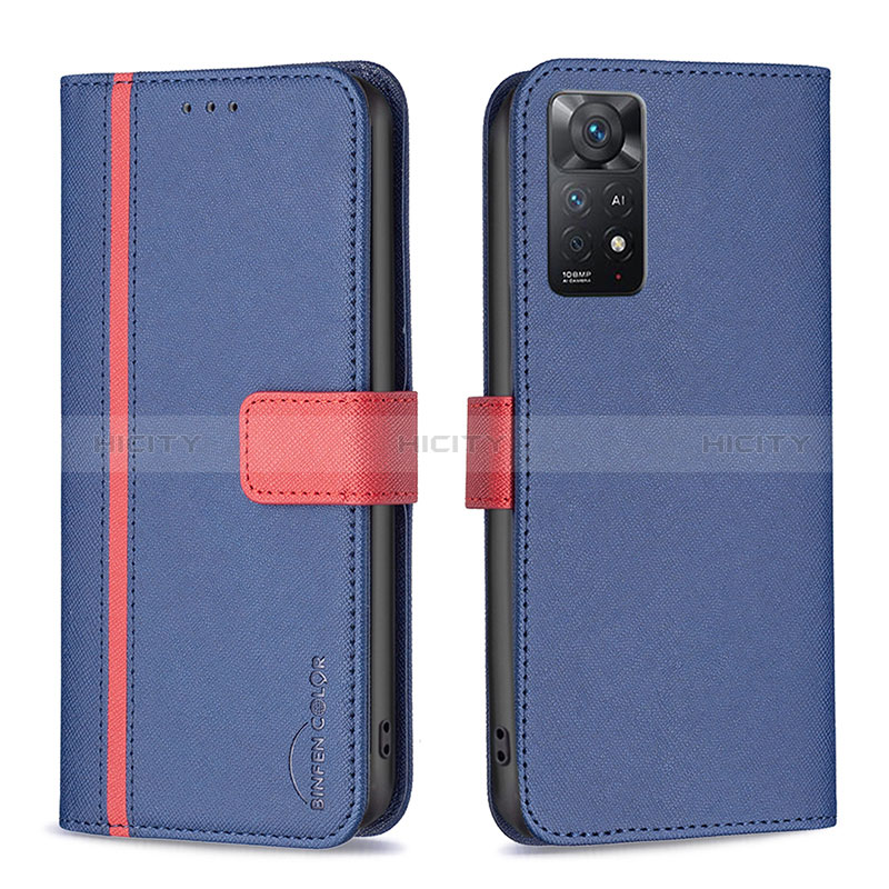 Coque Portefeuille Livre Cuir Etui Clapet B13F pour Xiaomi Redmi Note 11 Pro 4G Bleu Plus