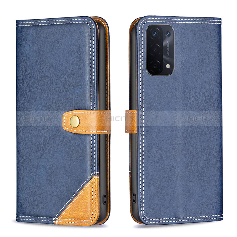 Coque Portefeuille Livre Cuir Etui Clapet B14F pour Oppo A74 5G Bleu Plus