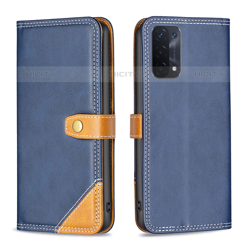 Coque Portefeuille Livre Cuir Etui Clapet B14F pour Oppo A93 5G Bleu Plus