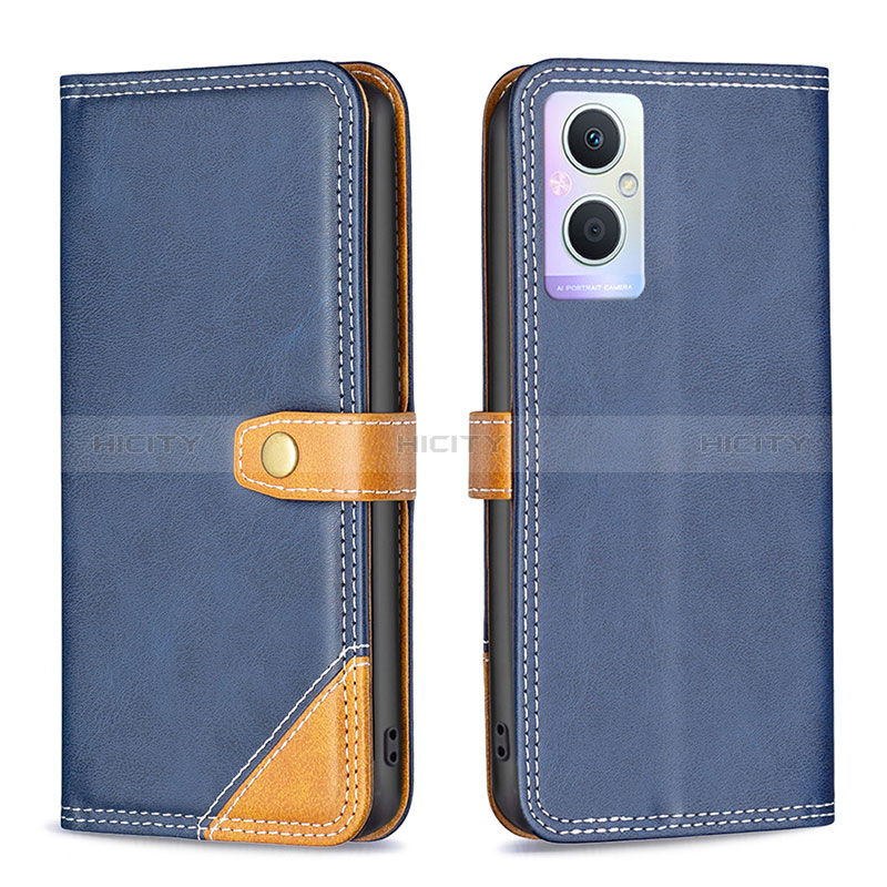 Coque Portefeuille Livre Cuir Etui Clapet B14F pour Oppo A96 5G Bleu Plus