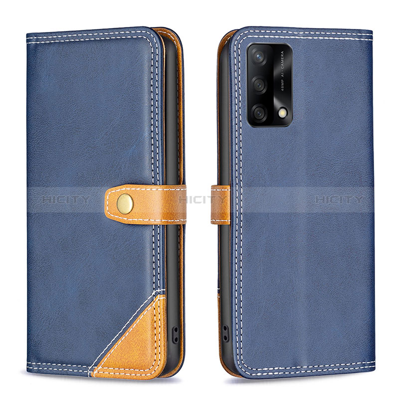 Coque Portefeuille Livre Cuir Etui Clapet B14F pour Oppo F19s Bleu Plus