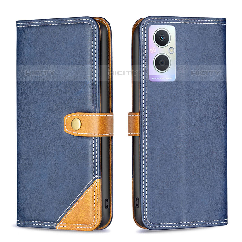 Coque Portefeuille Livre Cuir Etui Clapet B14F pour Oppo F21 Pro 5G Bleu Plus