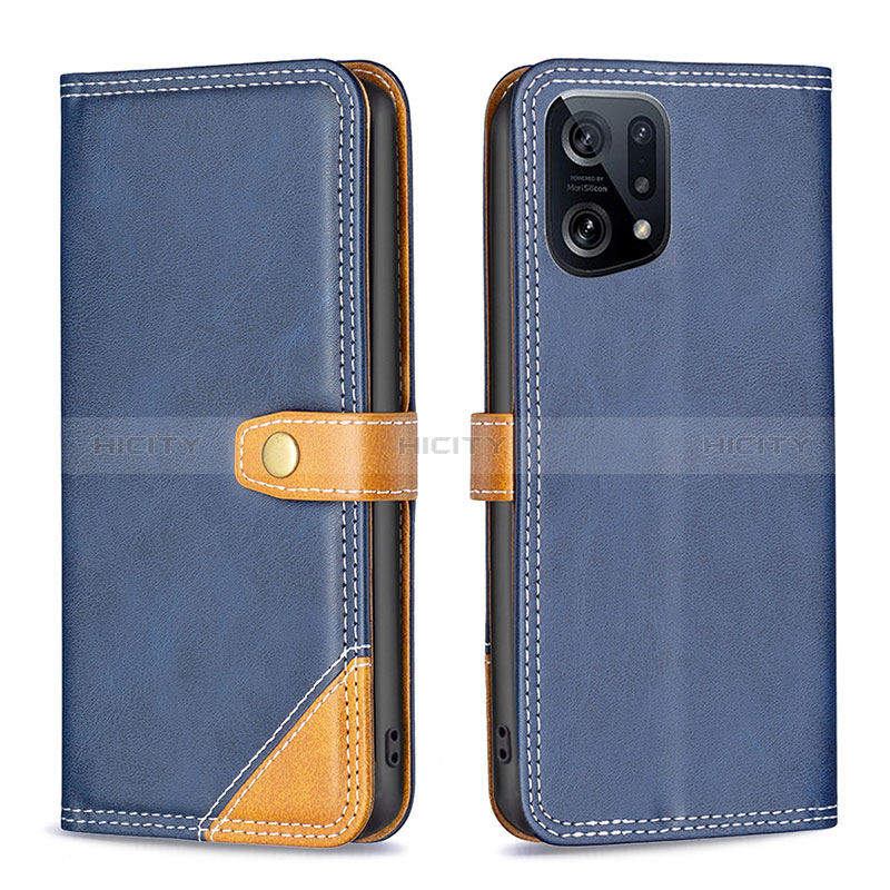 Coque Portefeuille Livre Cuir Etui Clapet B14F pour Oppo Find X5 5G Bleu Plus