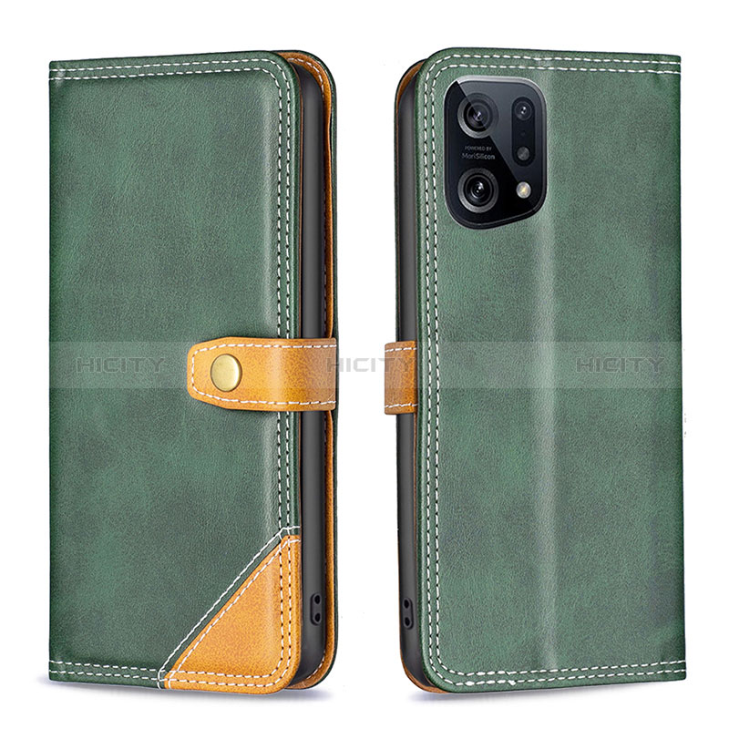 Coque Portefeuille Livre Cuir Etui Clapet B14F pour Oppo Find X5 5G Vert Plus