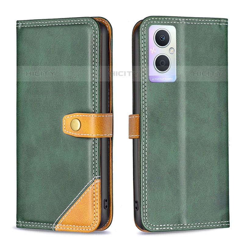 Coque Portefeuille Livre Cuir Etui Clapet B14F pour Oppo Reno8 Lite 5G Vert Plus