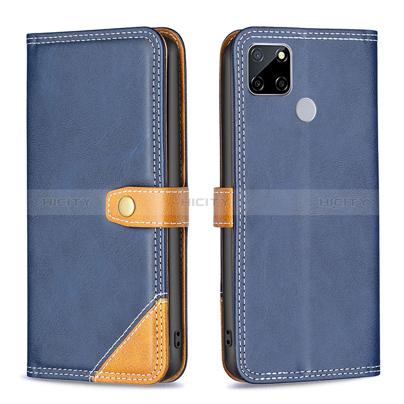 Coque Portefeuille Livre Cuir Etui Clapet B14F pour Realme 7i RMX2193 Bleu Plus