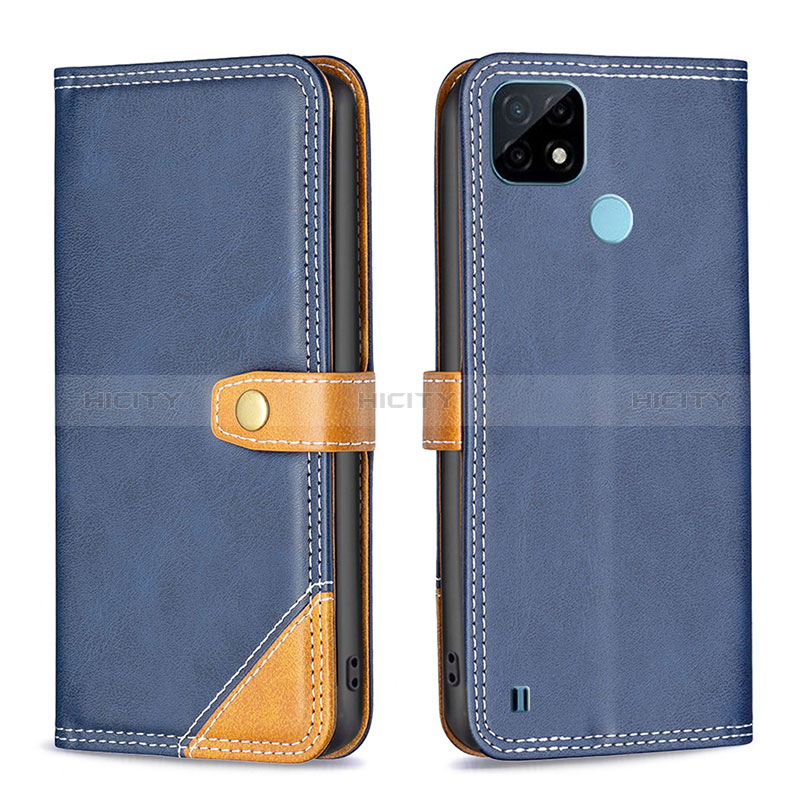 Coque Portefeuille Livre Cuir Etui Clapet B14F pour Realme C21 Bleu Plus